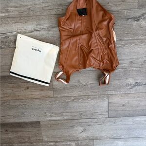 Elegant Faux Leather Bodysuit in Brown